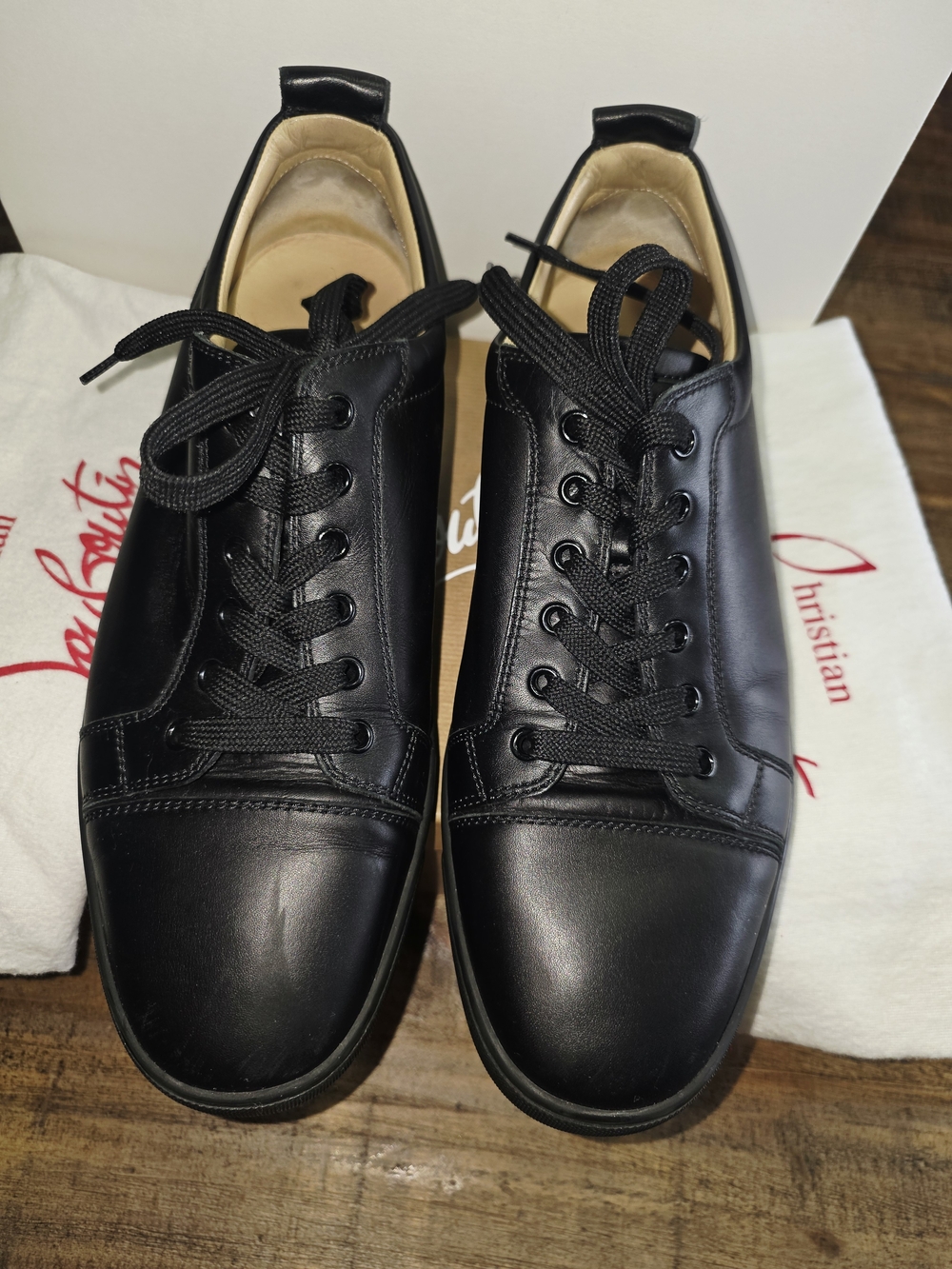 Christian Louboutin Men's Black Leather Lace-Up Sneakers